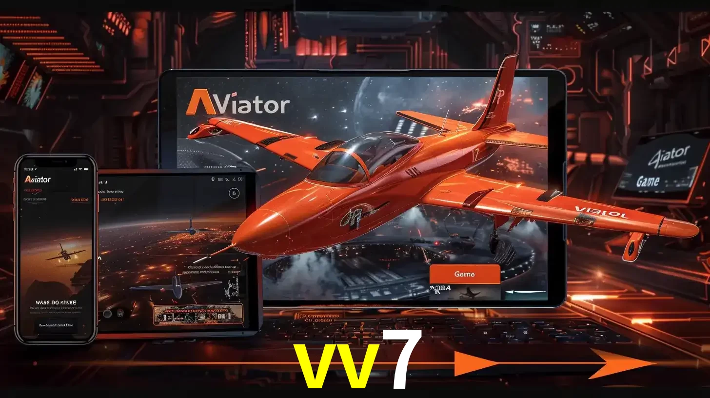 Apresentação tecnológica do jogo Aviator com um avião saindo da tela de um tablet, demonstrando a experiência imersiva em múltiplos dispositivos no vv7.
