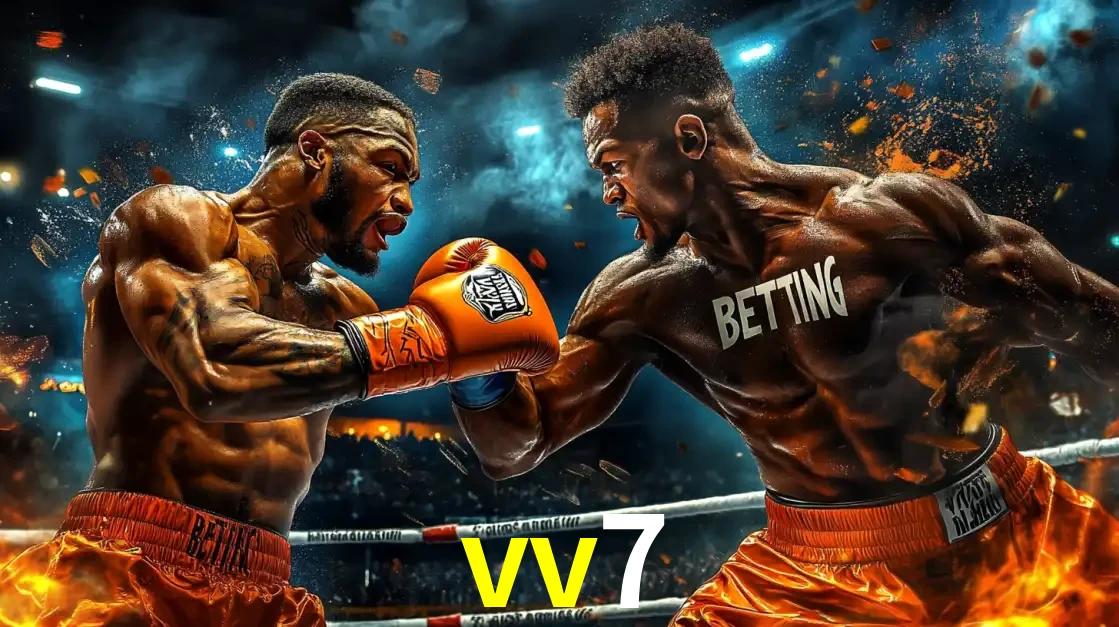 Dois boxeadores em uma luta intensa e explosiva, representando a adrenalina e as oportunidades de apostas em esportes de combate disponíveis na plataforma vv7.
