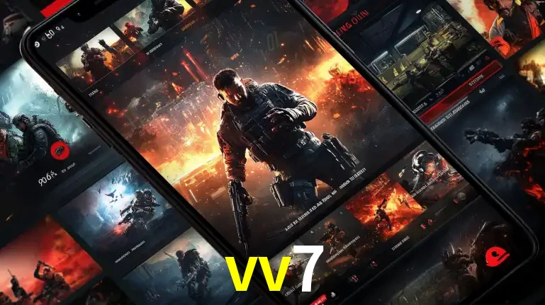 Tela de um celular exibindo uma galeria de jogos de tiro com temática militar, mostrando a variedade de e-sports disponíveis para apostas na plataforma de entretenimento vv7.