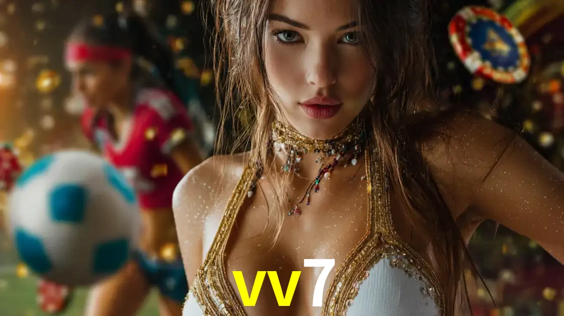 Mulher elegante representando a combinação de glamour e emoção das apostas esportivas, com uma jogadora de futebol ao fundo, destacando a ação no vv7.
